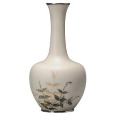 Cloisonné Vase by Yukio Tamura Flora Matte White Ground, Early 20th Century 