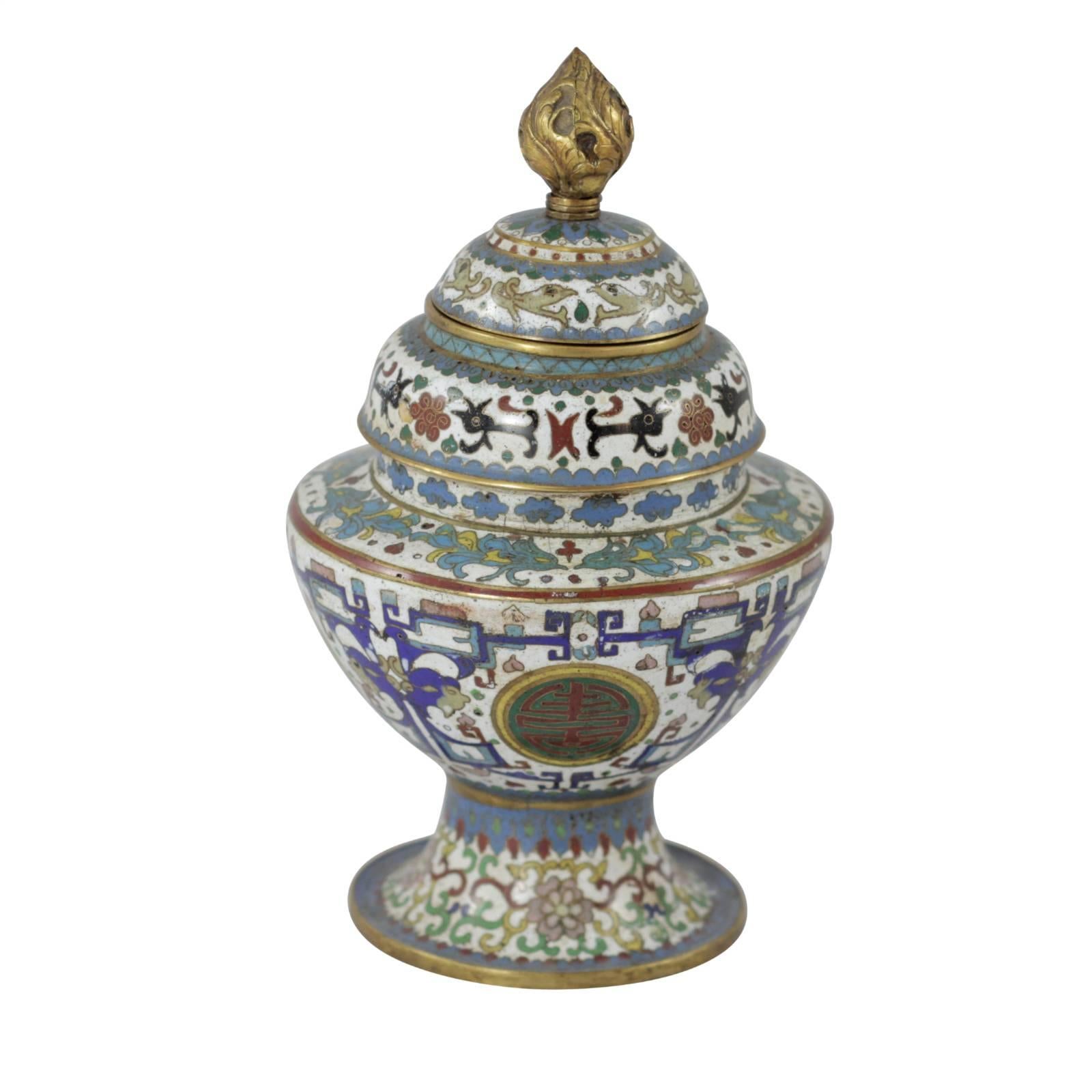 Chinese Cloisonné Vase in Three Parts For Sale