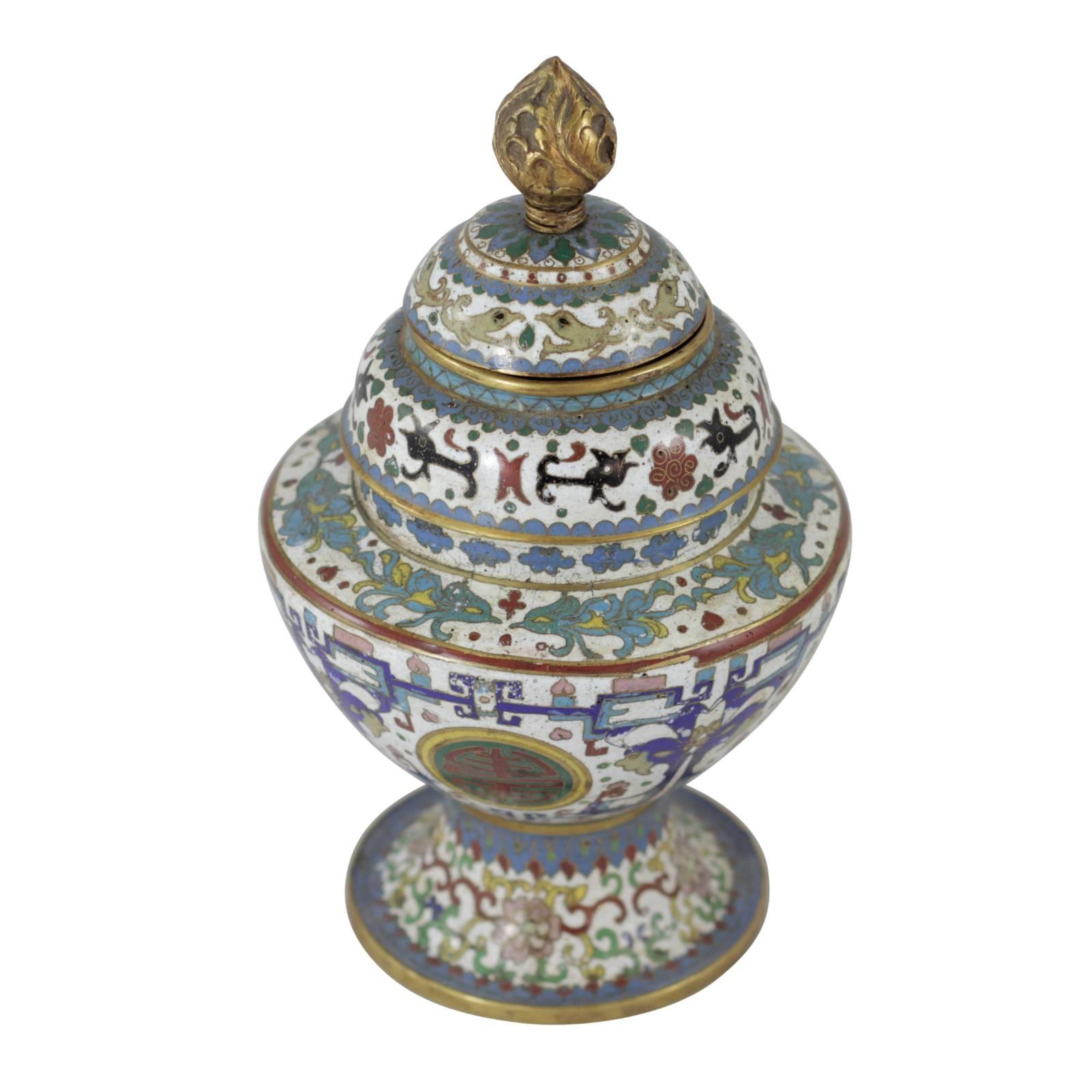 20th Century Cloisonné Vase in Three Parts For Sale