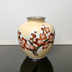 Cloisonné Vase with Plum Blossoms Décor, Silver Plated, Japan, Meiji–Taishō Era