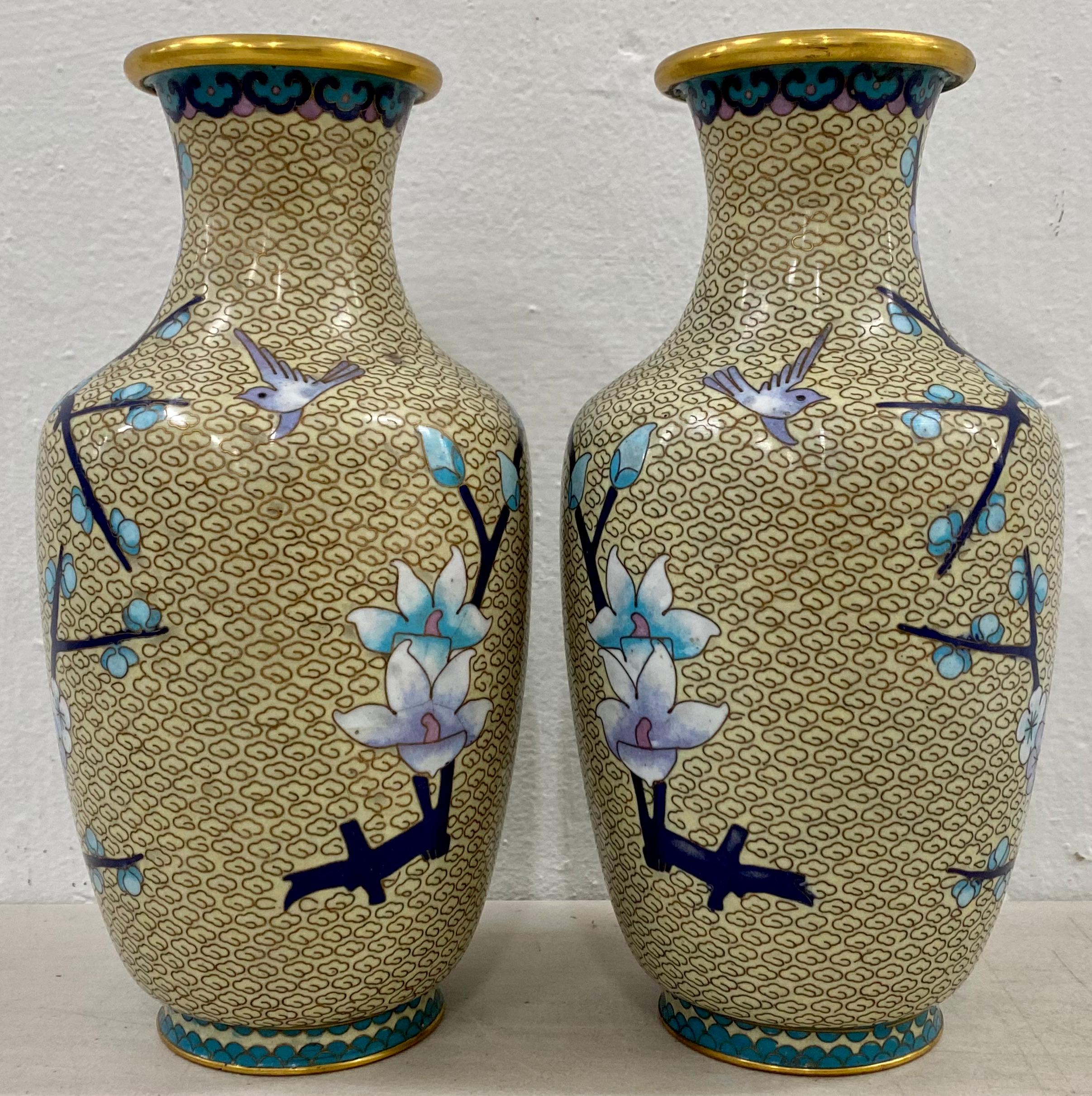 Chinese Export Cloisonne Vases, a Pair, Early to Mid 20th Century For Sale