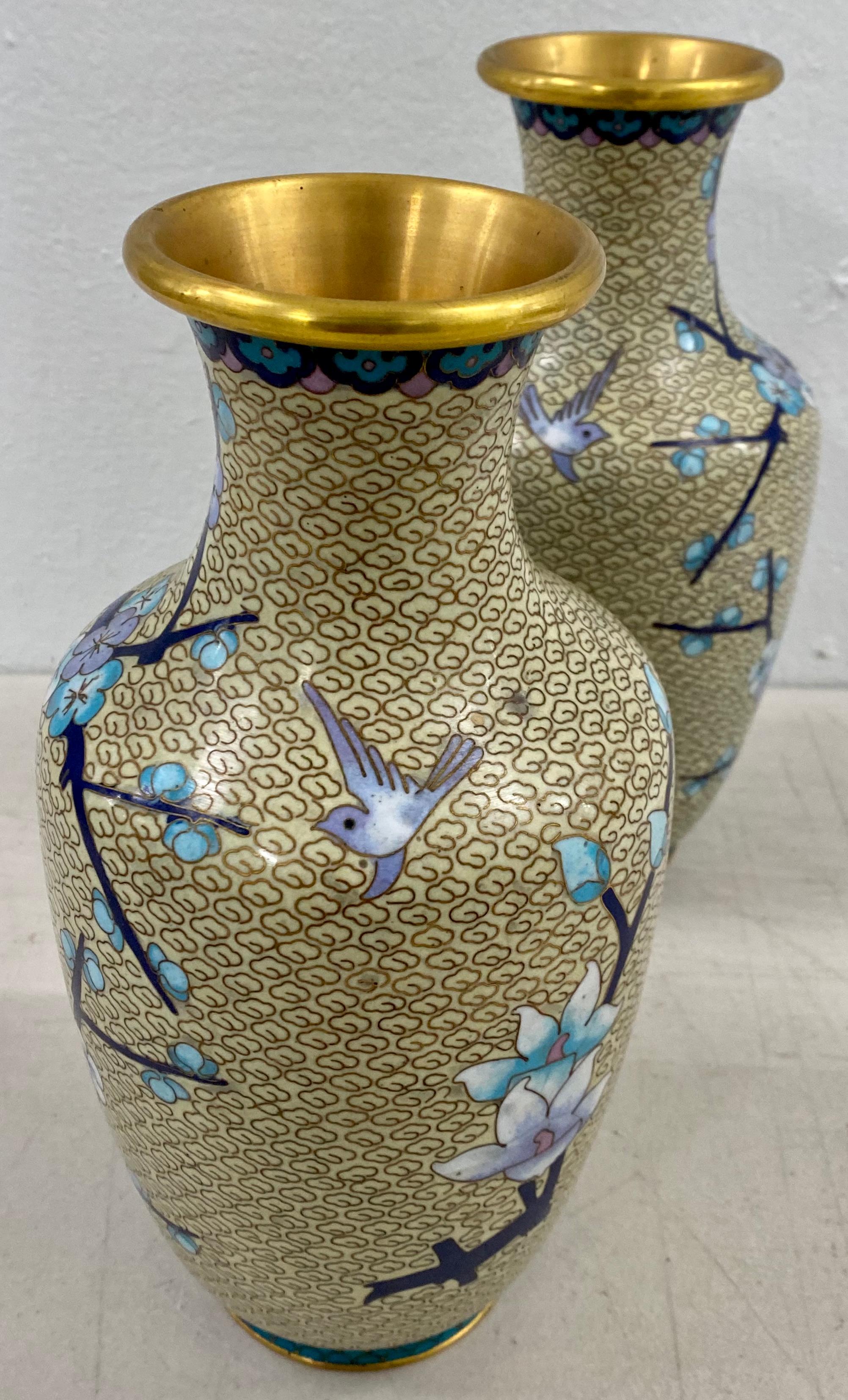 Chinese Cloisonne Vases, a Pair, Early to Mid 20th Century For Sale