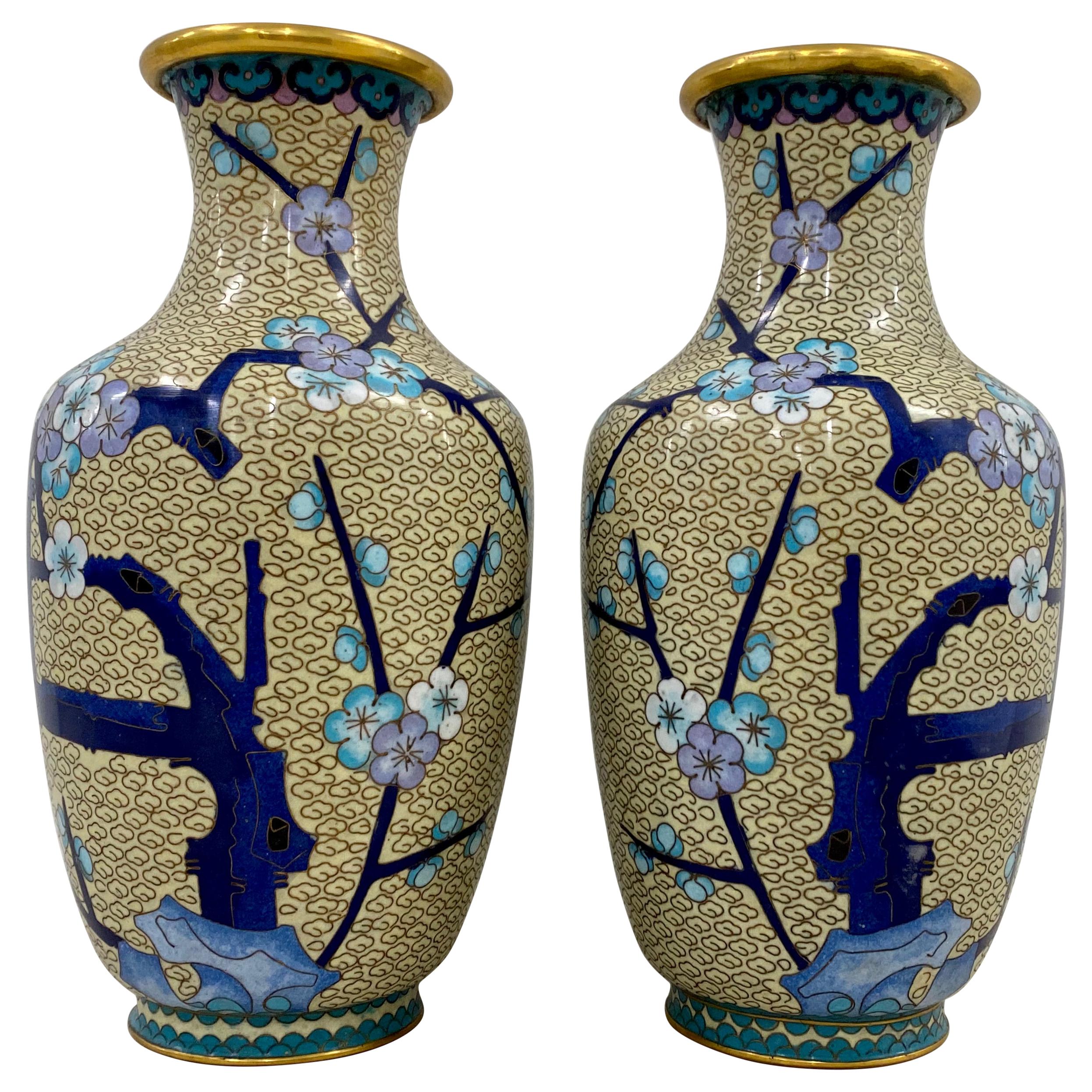 Cloisonne Vases, a Pair, Early to Mid 20th Century For Sale