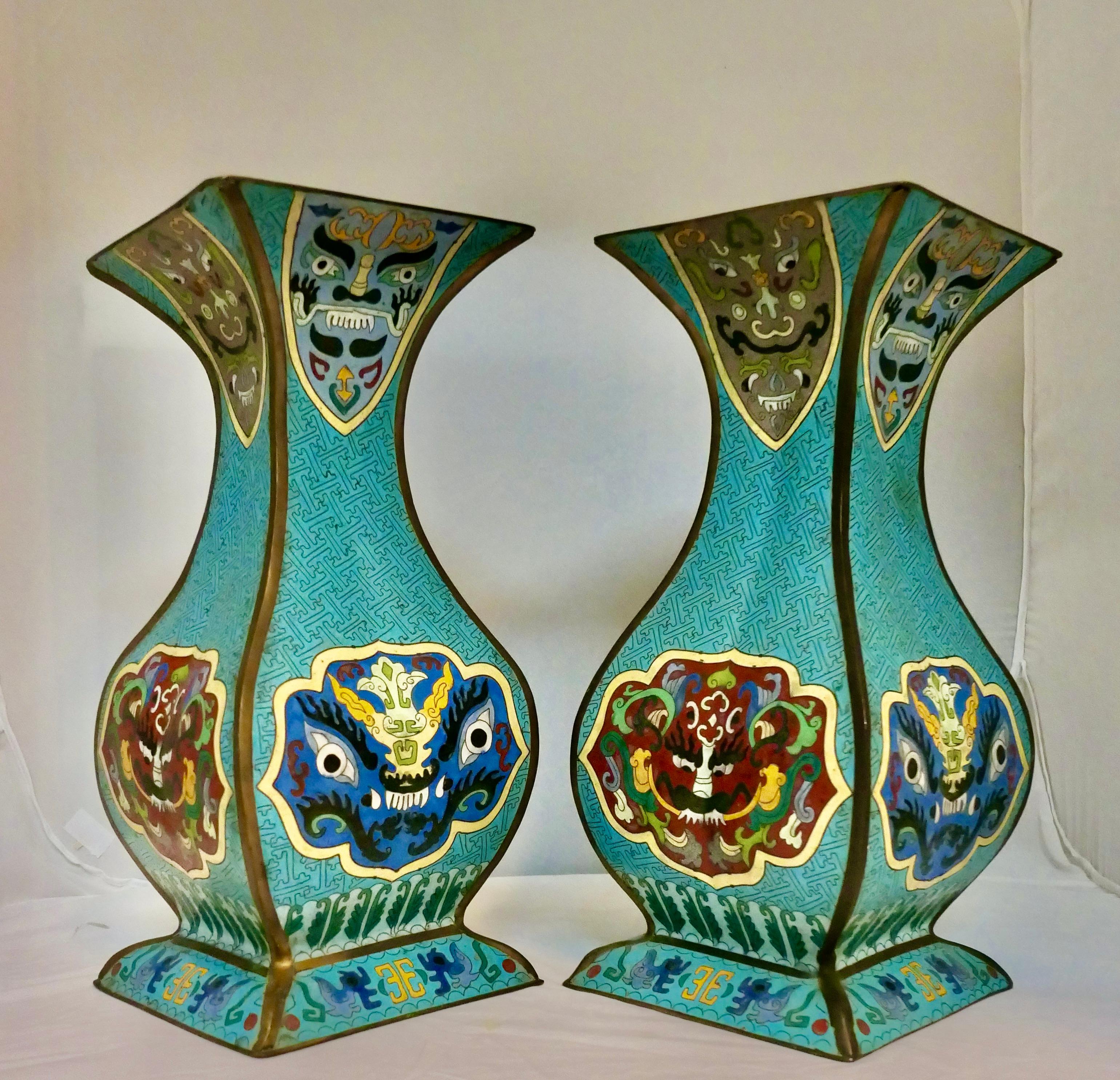 Cloissoné Cloisonne’ Vases (pair) For Sale