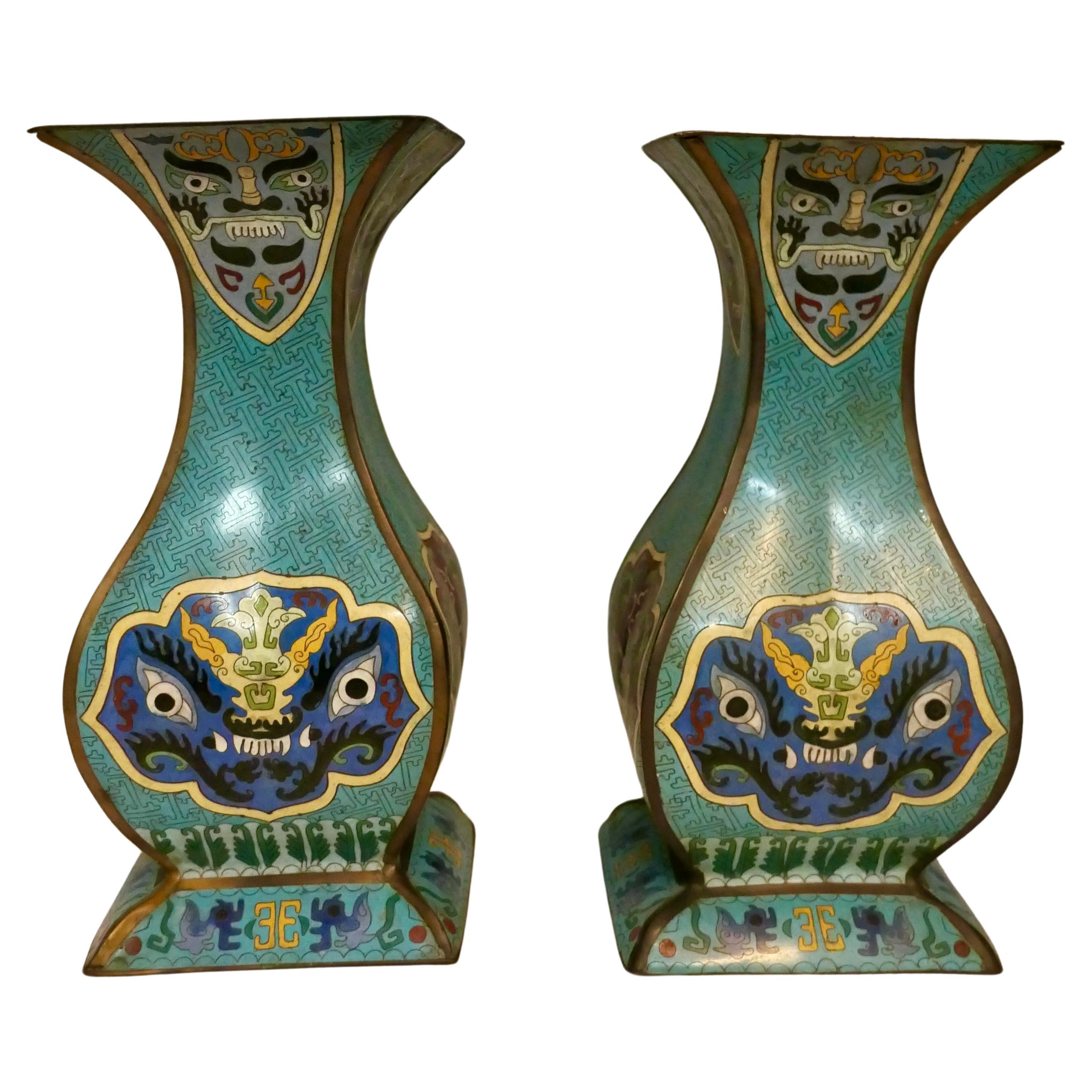 Cloisonne’ Vases (pair) For Sale