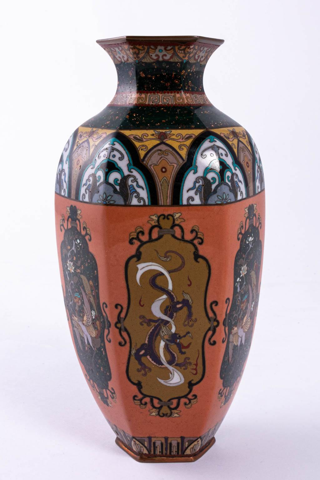 Asian Cloisonné Vintage Six-Panel Vase