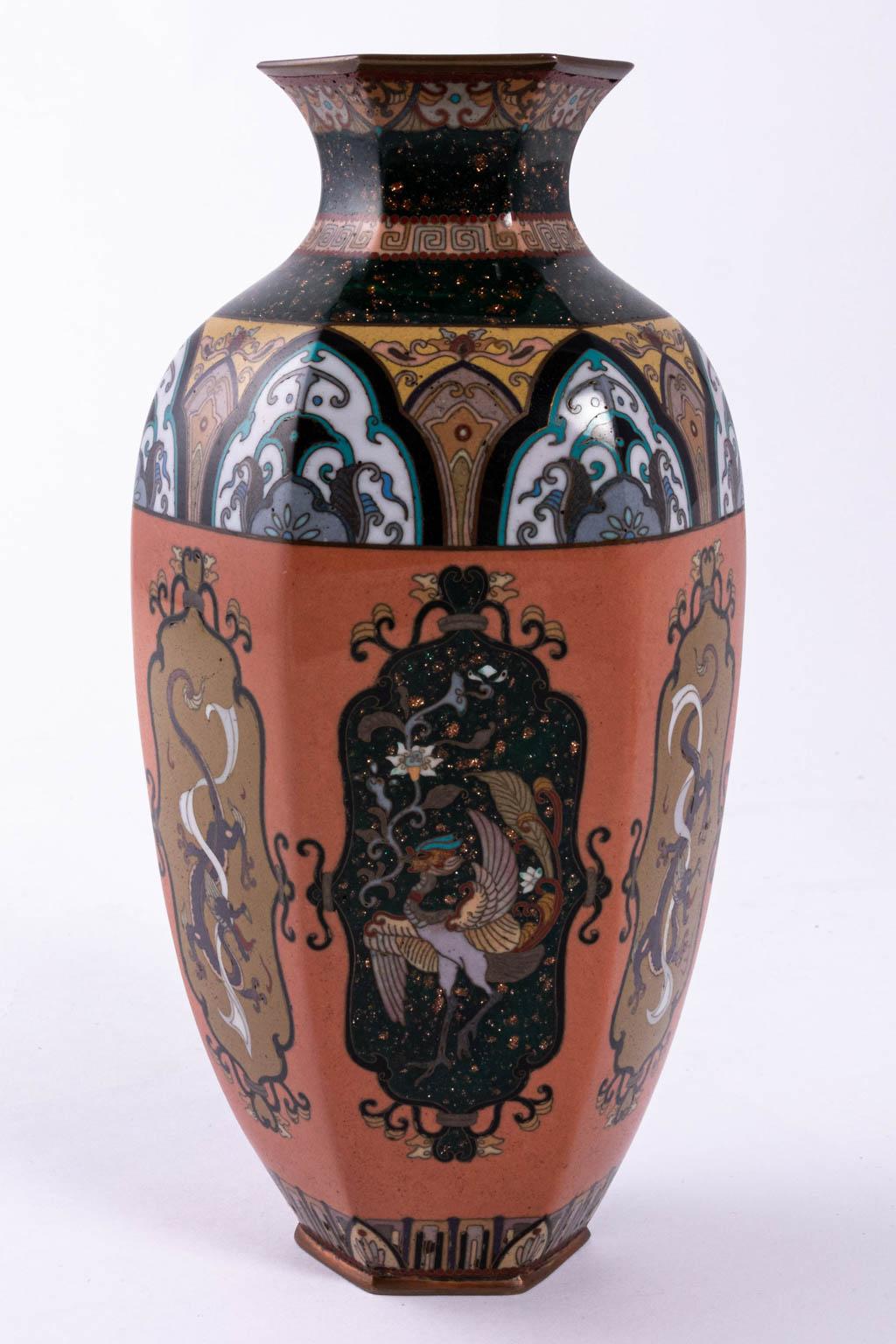 Cloisonné Vintage Six-Panel Vase In Good Condition In Stamford, CT