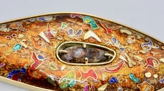 Cloisonnén Enamel 22 and 24 Karat Yellow Gold Boulder Opal Brooch
