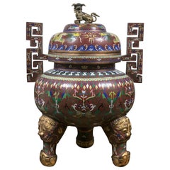 Cloissone Lidded Bronze Urn