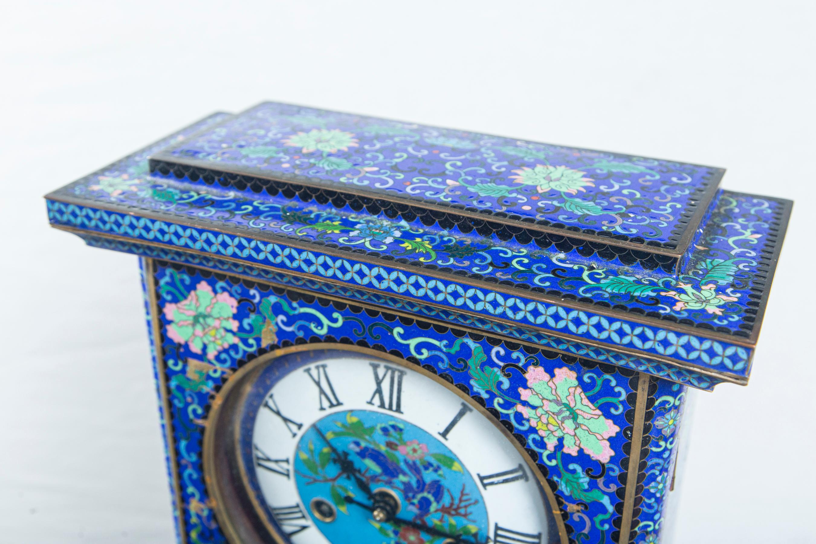 Cloissoné Cloisonné on Bronze Shelf Clock For Sale