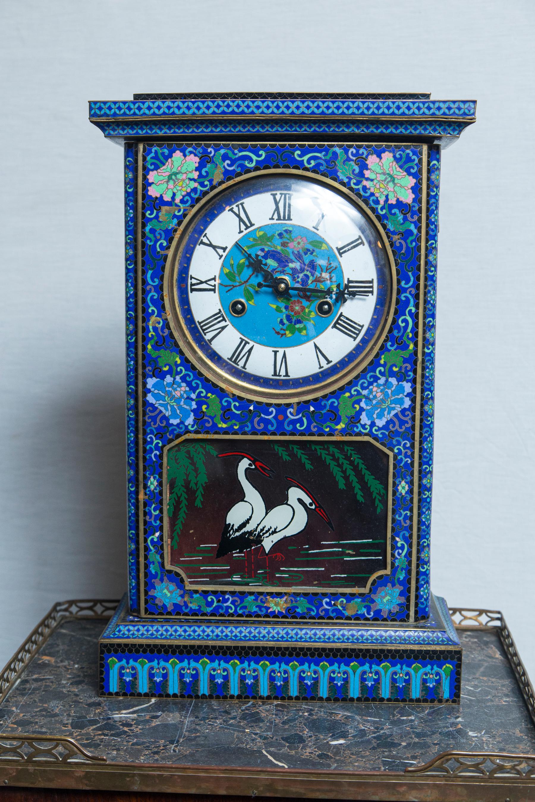 20th Century Cloisonné on Bronze Shelf Clock For Sale