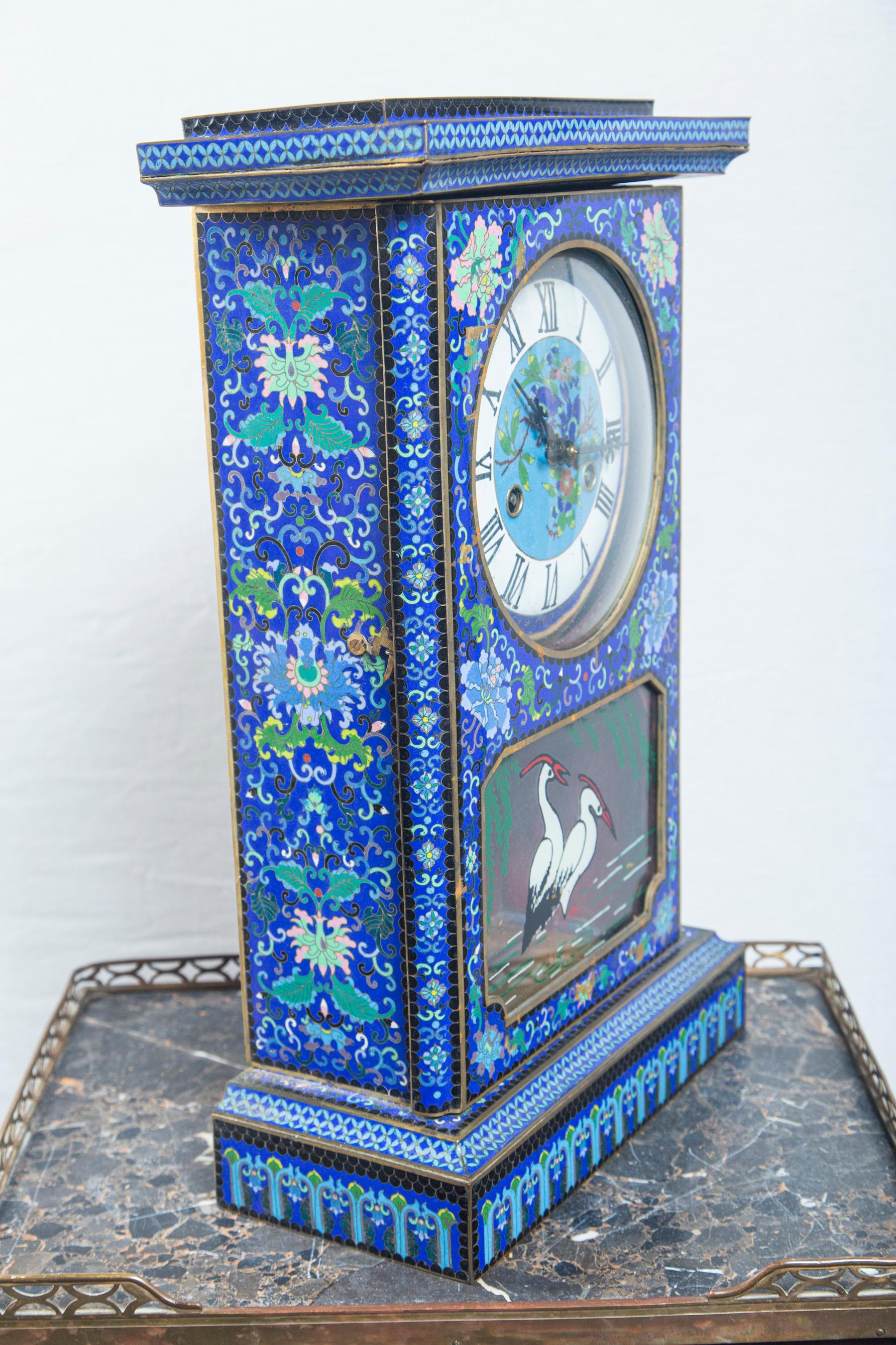 Cloisonné on Bronze Shelf Clock For Sale 2