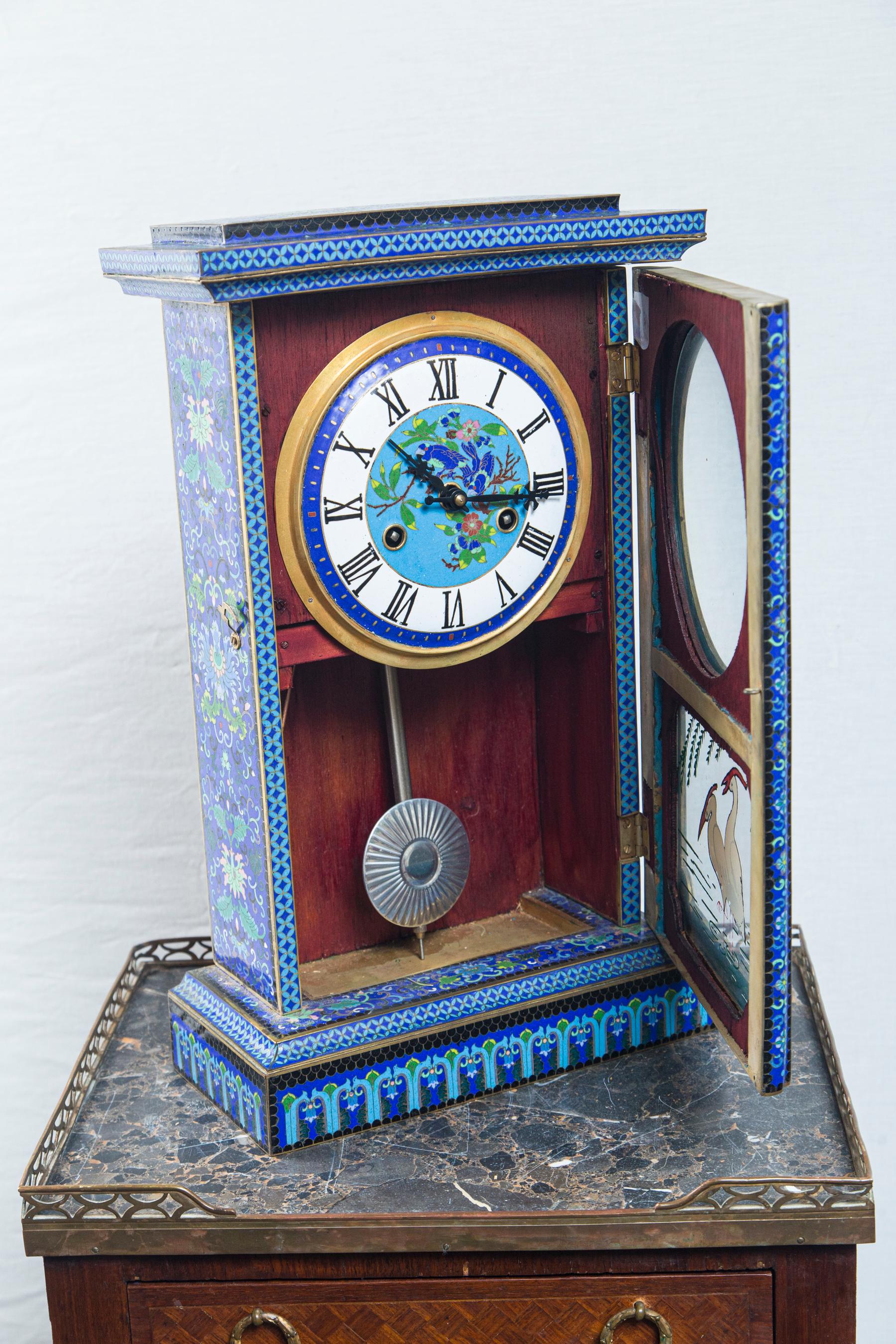 Cloisonné on Bronze Shelf Clock For Sale 3