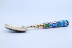 Cloissonè silver spoon with a handle covered in Russian-style floral painting