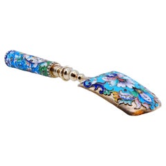 Cloissonè silver spoon with a handle covered in Russian-style floral painting