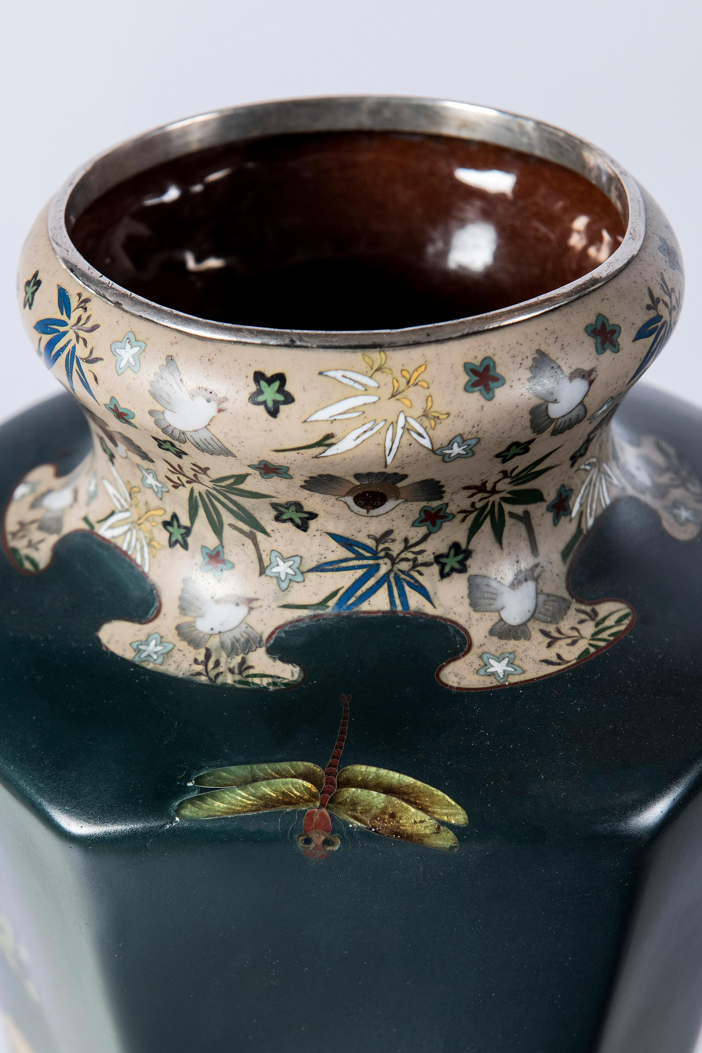 Cloisonné vase with silver mounted. Japan, circa 1900.