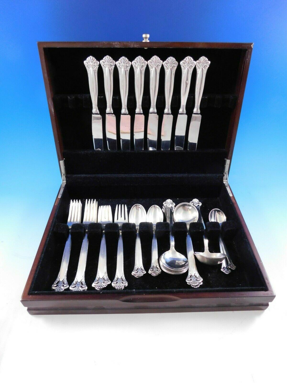 Cloister by Th. Marthinsen (Norway) sterling silver flatware set with pierced handle, 43 pieces. This set includes:

8 dinner knives, 9 1/2