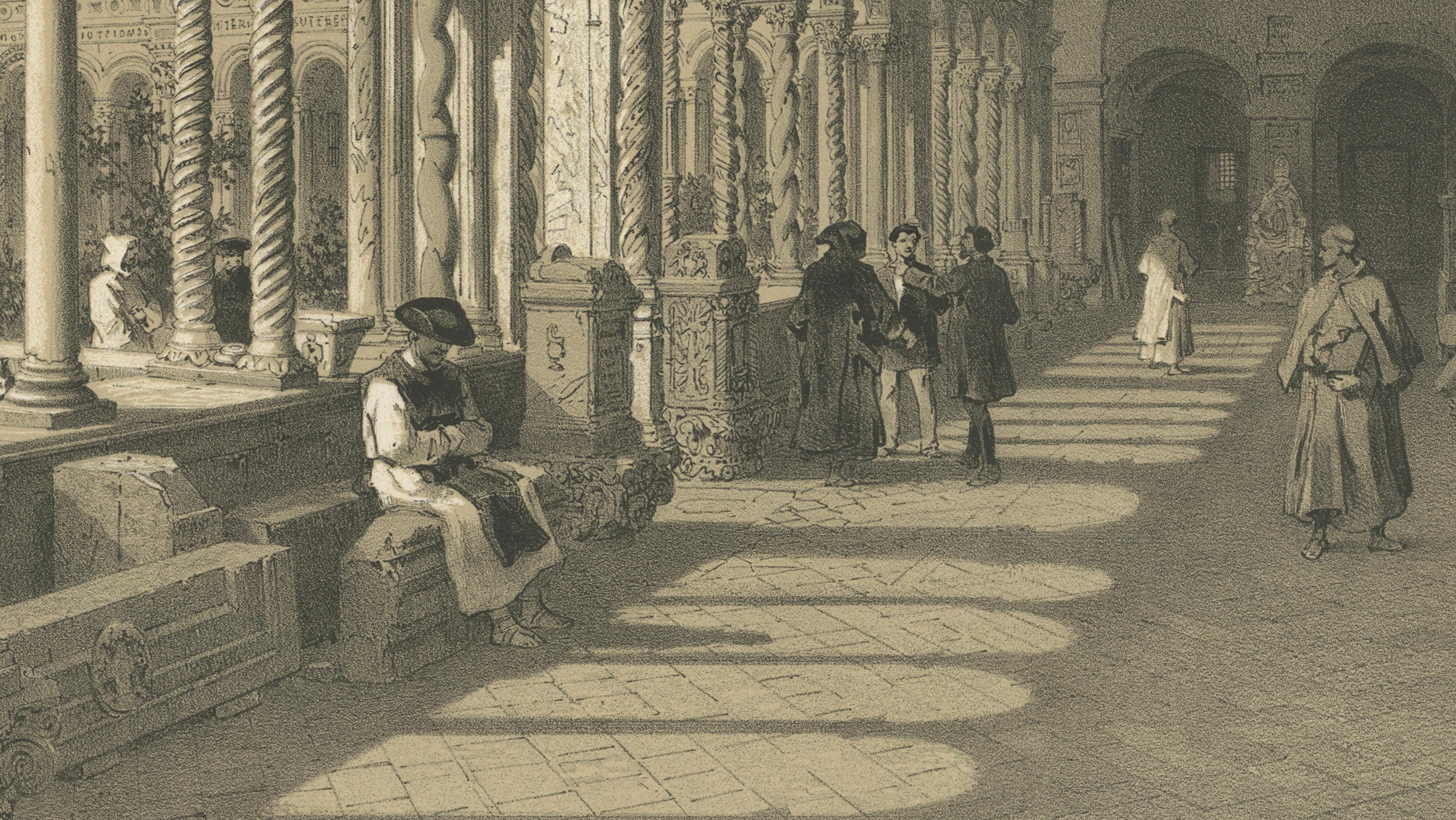 Cloister of San Paolo fuori le Mura, Rome, Antique Architectural Print 1869