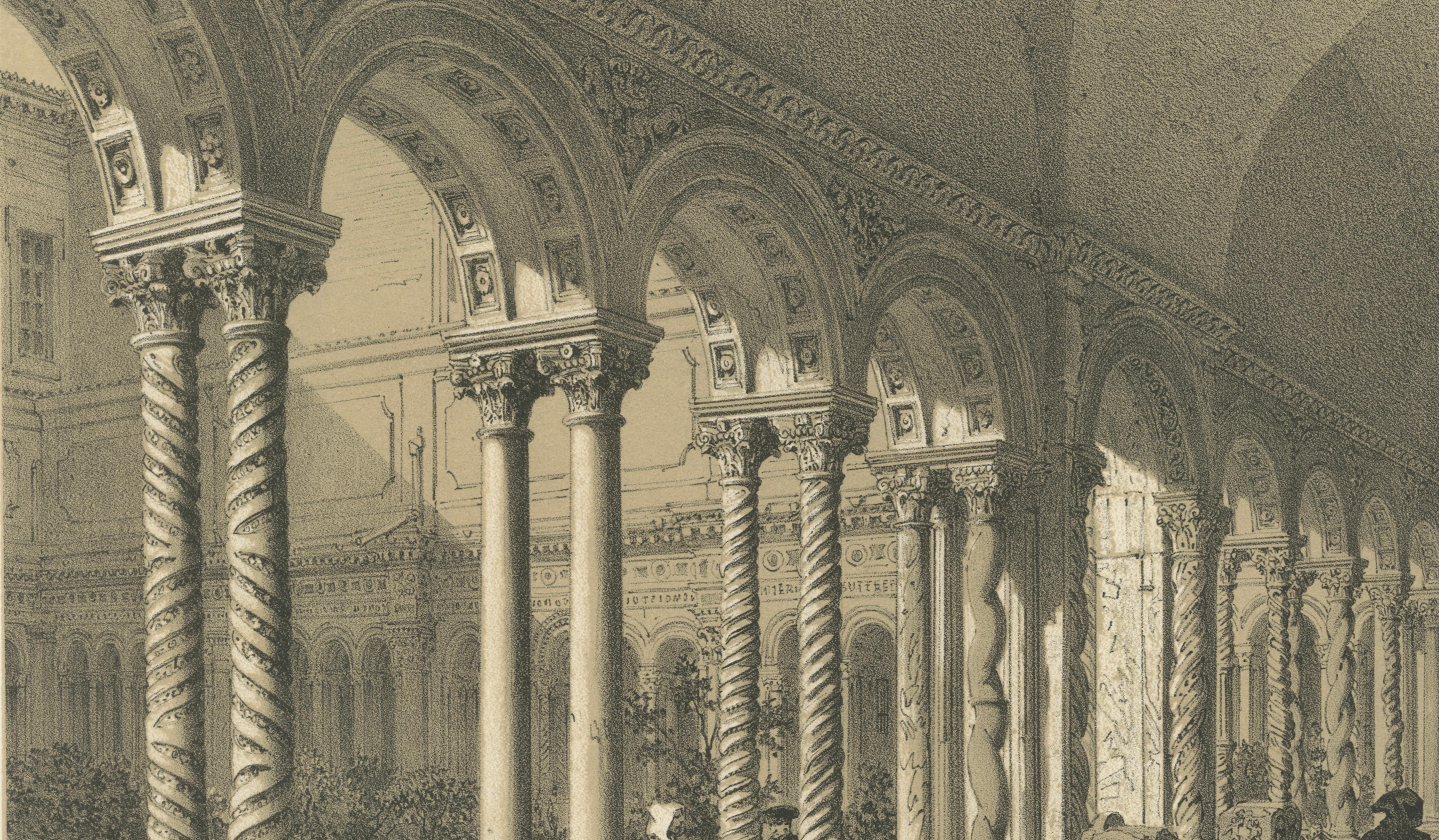 Cloister of San Paolo fuori le Mura, Rome, Antique Architectural Print 1869