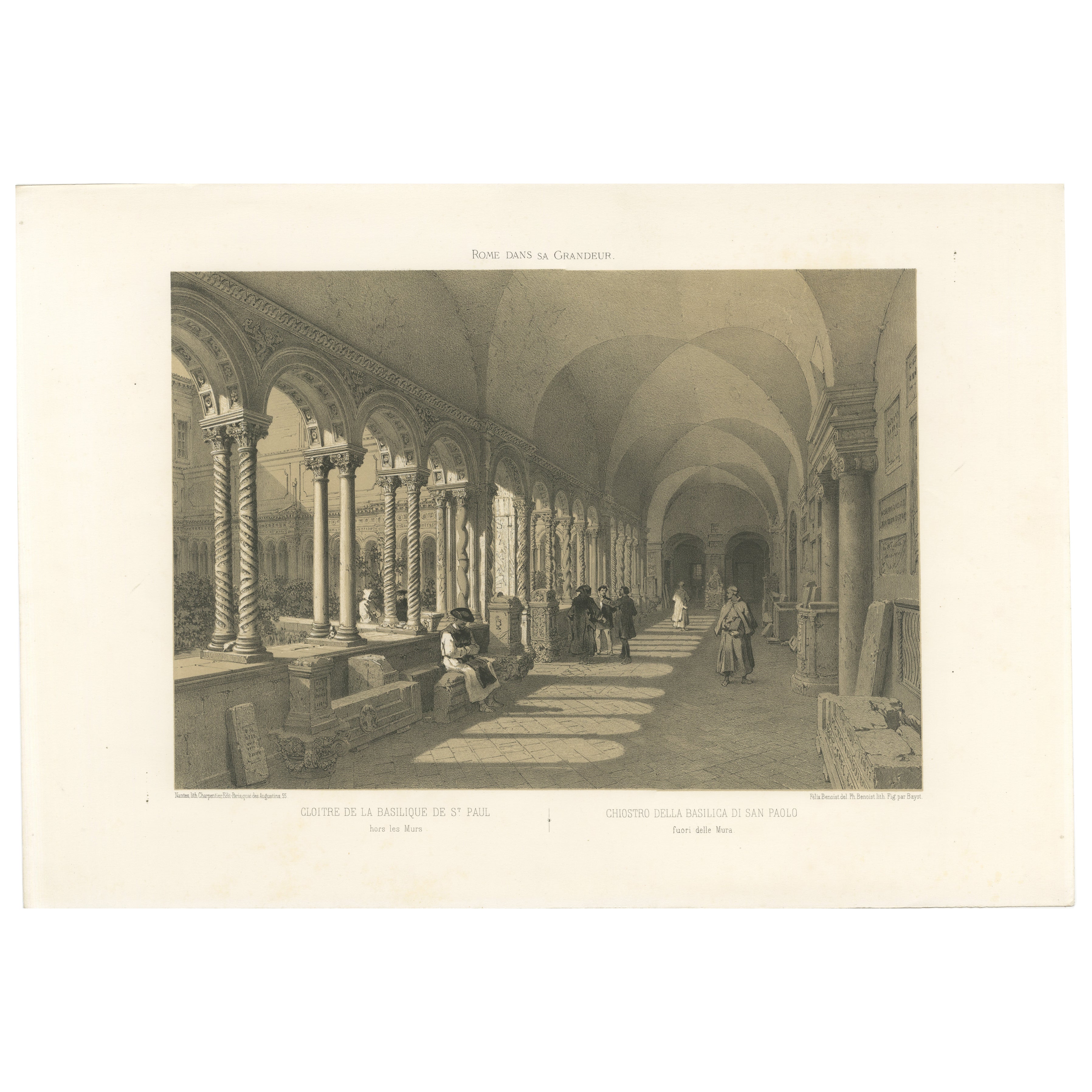 Kreuzgang von San Paolo fuori le Mura, Rom, Antiker Architekturdruck 1869