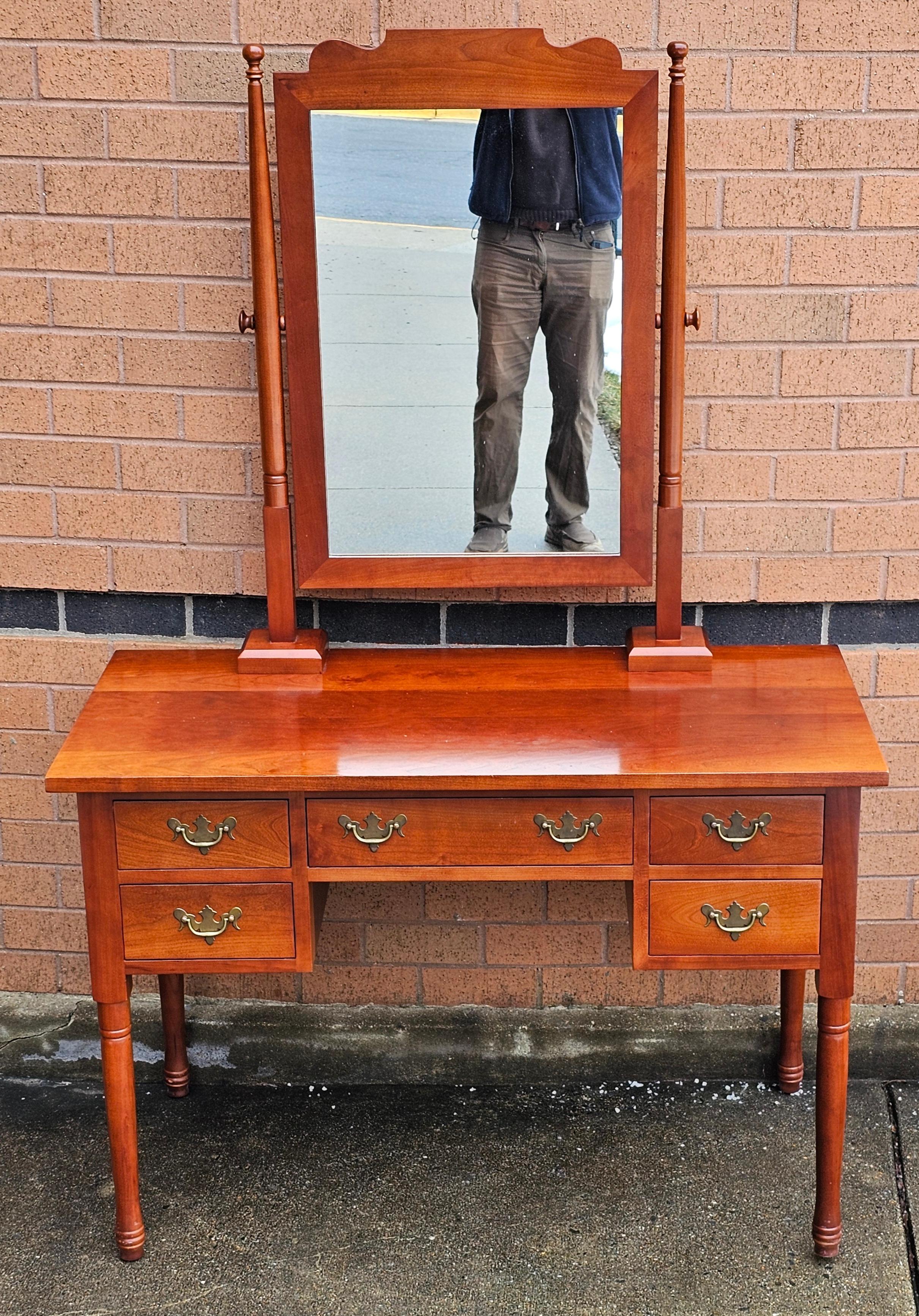 Brass Clore Fine Furniture Cherry Vanity Table With Mirror For Sale