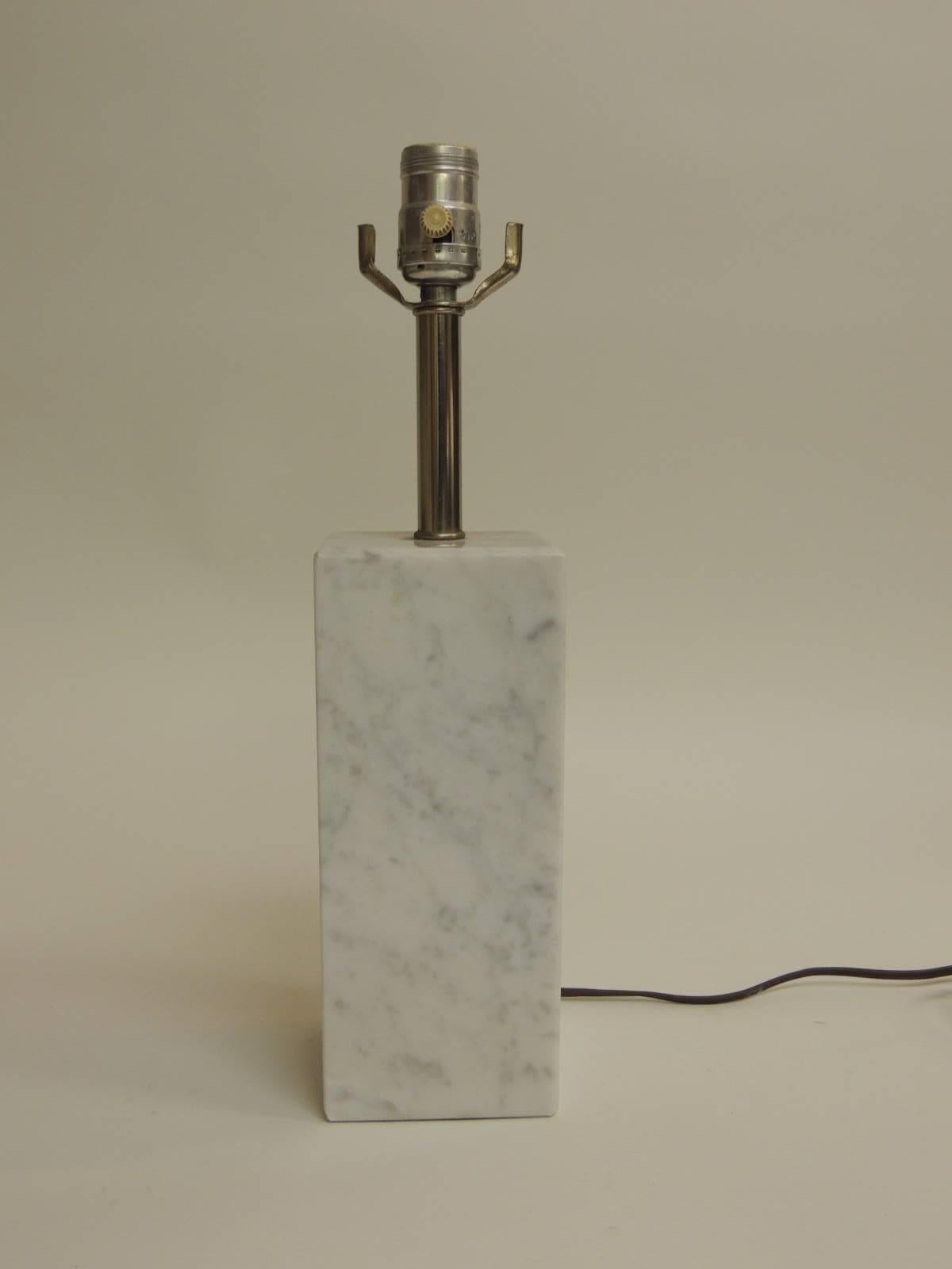 Mid-Century Modern architectural square marble column table lamp by Rob Johns Gibbons. 
Grey marble mid-century with chrome fittings vintage lamp. No harp or shade
Measures: 4 x 4 x 16 H
4 x 4 x 9.5 base
Weight 30 pounds.
    