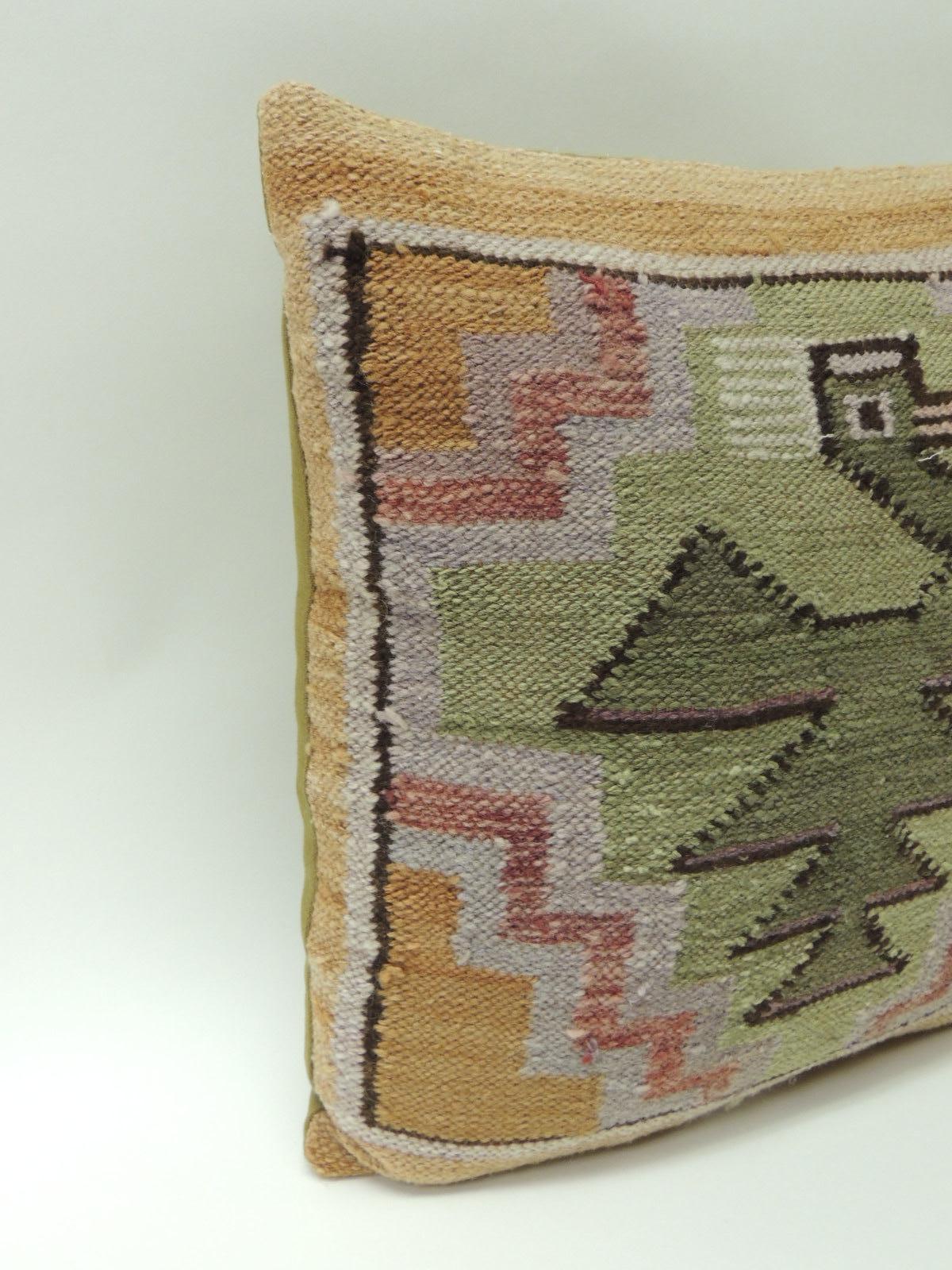 Peruvian woven tribal pillow, depicting birds and traditional tribal pattern.
In shades of green, brown, yellow, black, pink, orange and natural. Army green linen backing.
Throw pillow handcrafted and designed in the USA. Custom-made pillow