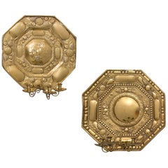 Close Pair of Dutch Brass Three-Light Sconces