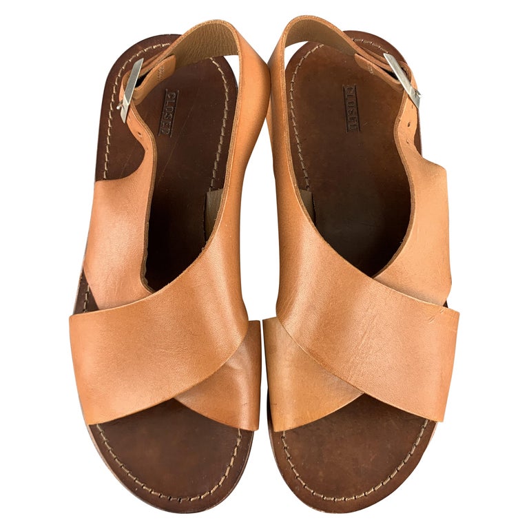 tan cross strap sliders
