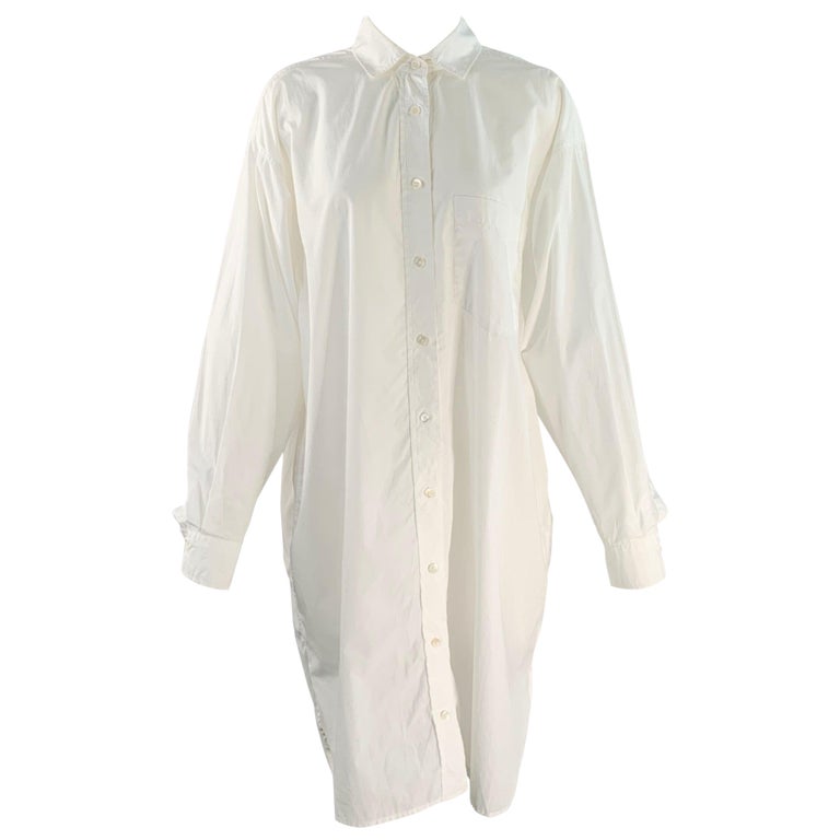 CLOSED Size S White Organic Cotton Oversized One Pocket Midi Shirt Dress  For Sale at 1stDibs