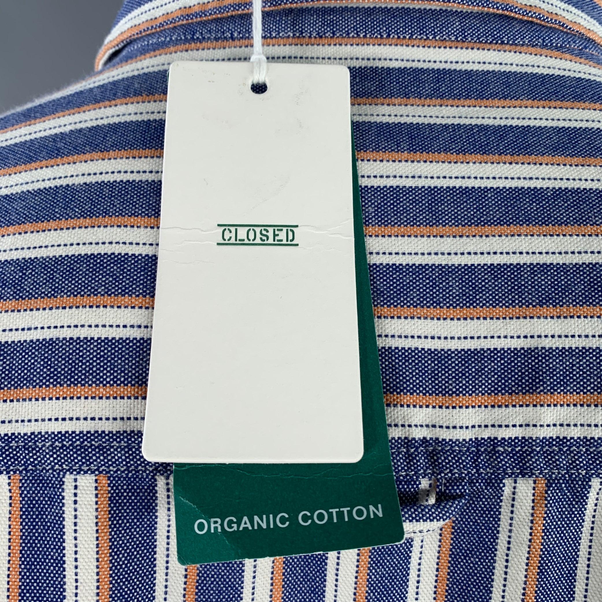 CLOSED Größe XL Blau Weiß Orange Streifen Baumwolle Zwei Taschen Langarmhemd mit langen Ärmeln Herren im Angebot