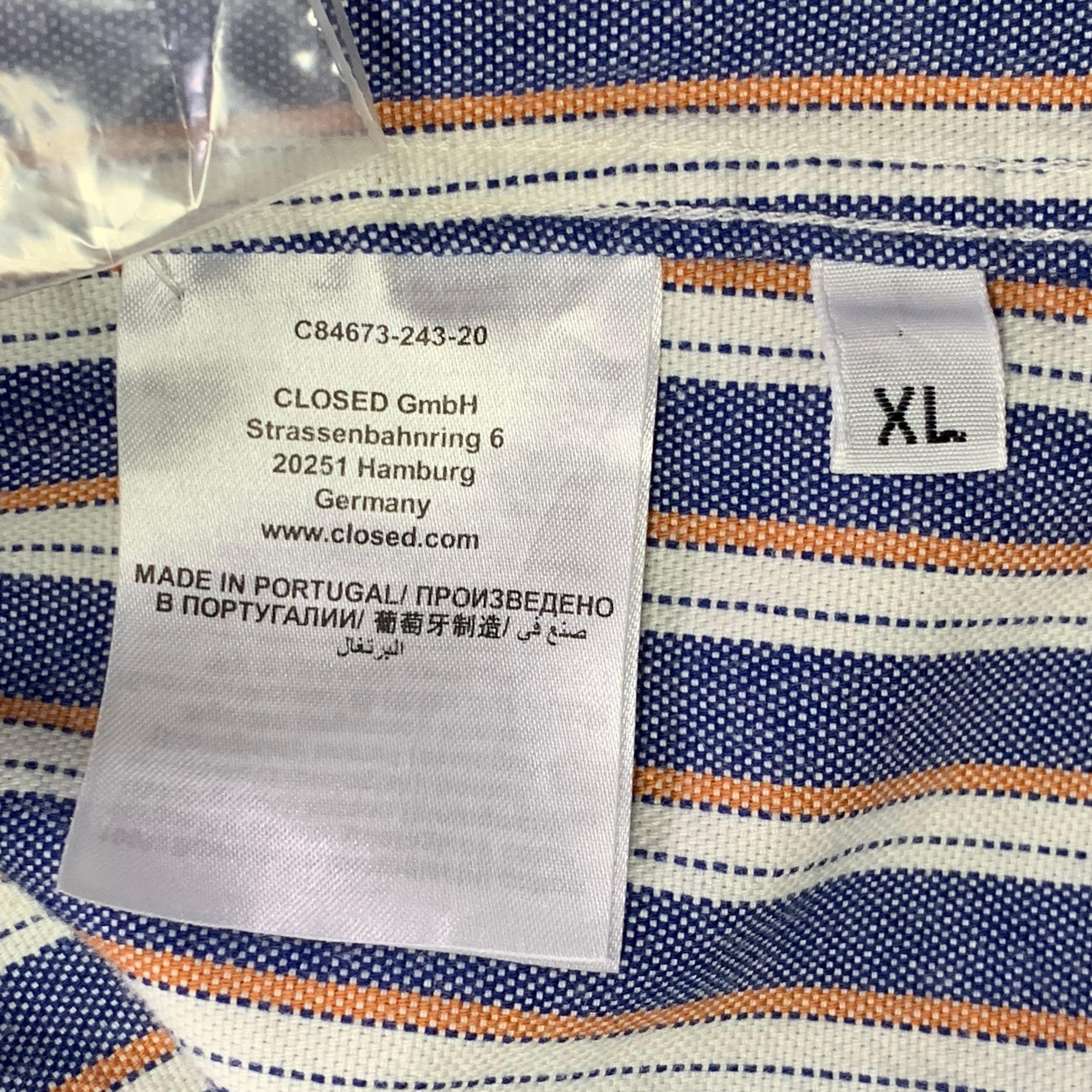 CLOSED Größe XL Blau Weiß Orange Streifen Baumwolle Zwei Taschen Langarmhemd mit langen Ärmeln im Angebot 3