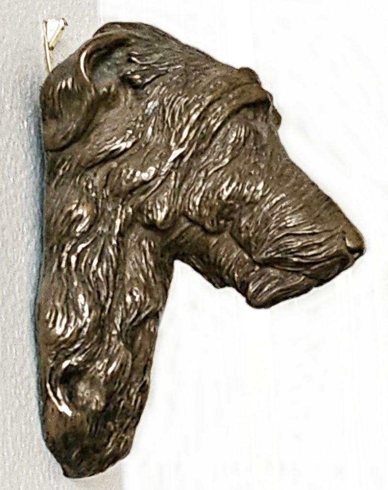 CLOSING SALE  Scottish Deerhound or Sighthound Wall Sculpture/Dog Bust NO FURTHER REDUCTIONS
*****NOTICE: OUR 1ST DIBS SHOP CLOSES AT THE END OF MAY*****
This wall sculpture appears to be made from cold cast bronze, which is a formulation of bronze