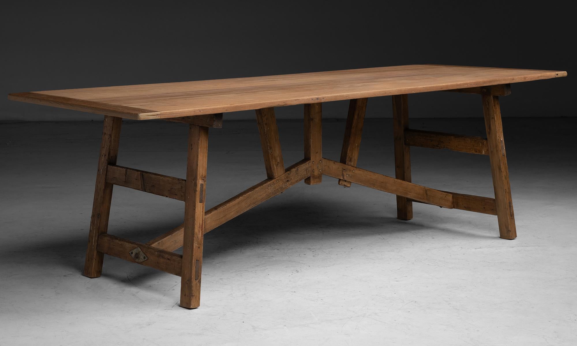 England, 1890
Pine table originally used by Pattern makers and cutters.
100.5”L x 36”d x 30.75”h
Ref. TABLE1327
$ 7,200