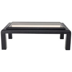 Cloth Wrapped Black Lacquer Glass Top Rectangular Coffee Table