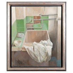 Clothes in the Laundry Room, oil on canvas, realistic style, José Luis Resino