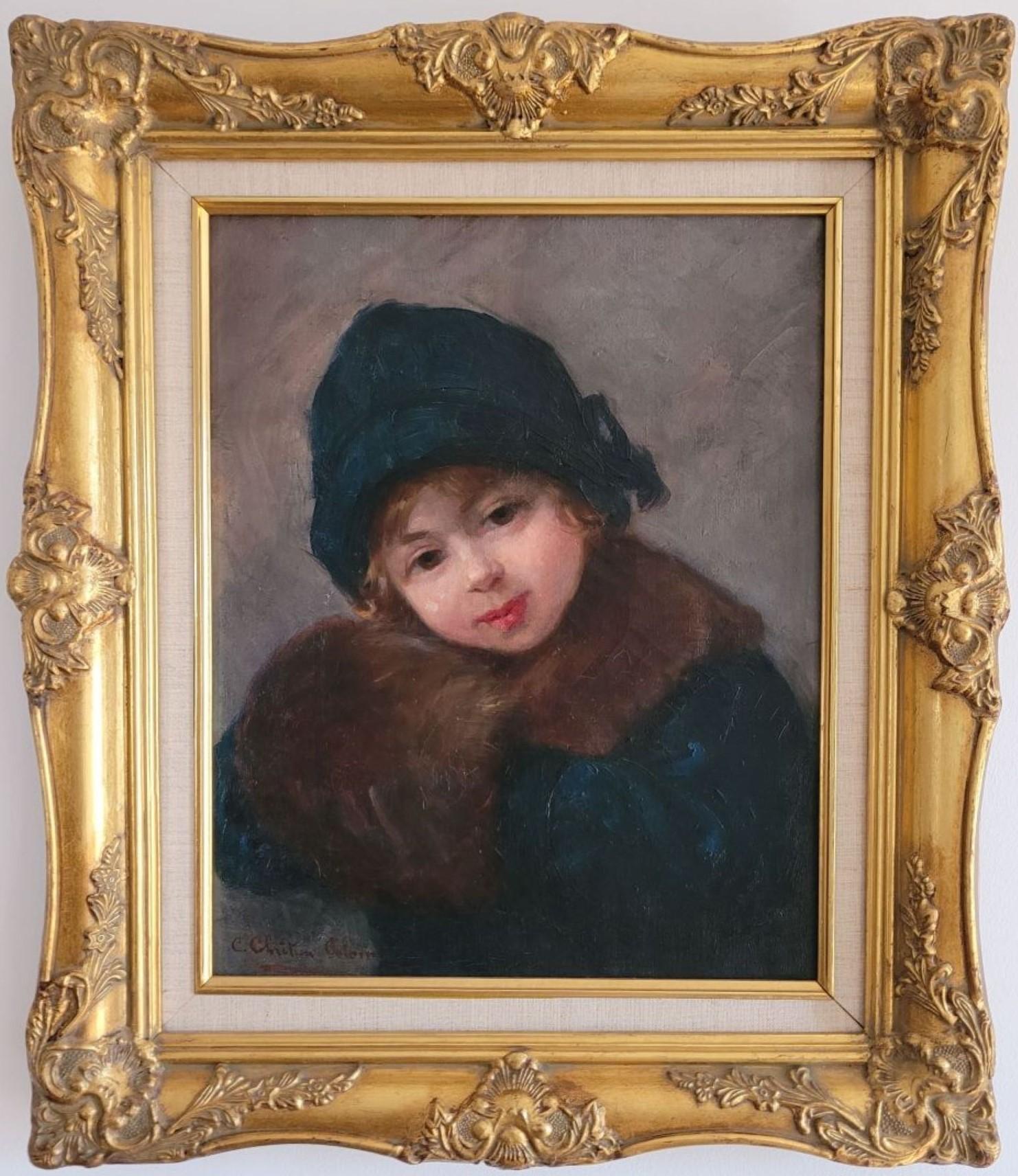 Clotilde Chrétien Colombe Portrait Painting - Petite fille au manchon