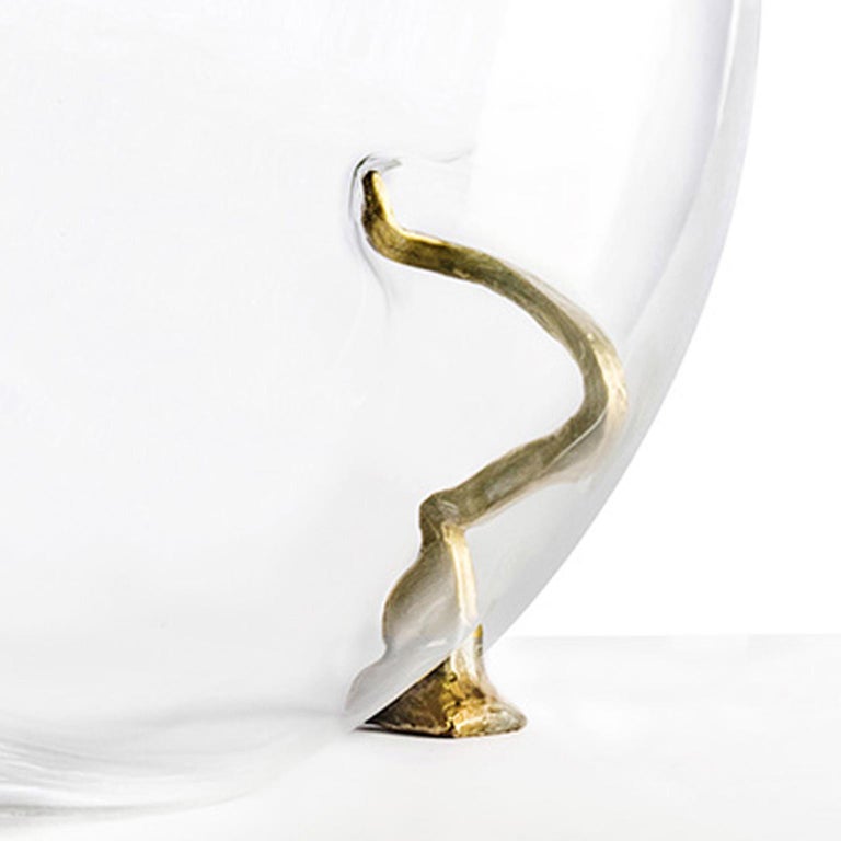 Contemporary Clou Handblown Glass and Brass Vase