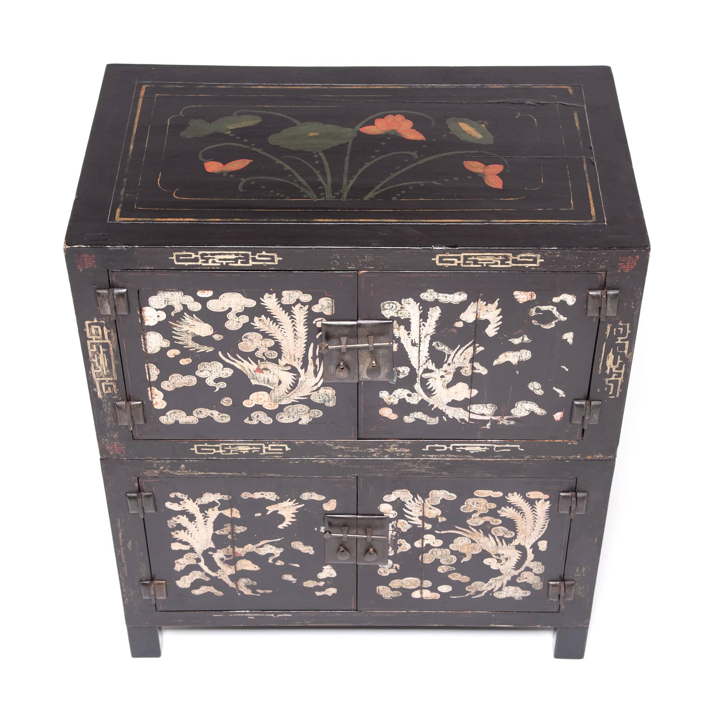 19th Century Cloud and Phoenix Painted Chest