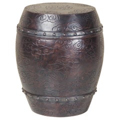 Cloud Barrel Drumstool, Antique Copper by Robert Kuo, Hand Repousse