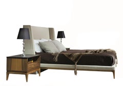 Cloud Bed, Solid Walnut Wood Bed Frame with Upholstered Headboard