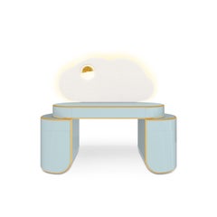 Cloud Blue Glow Desk – Luxury Kids Desk in Bouclé and Gold Leaf by MAGILORE