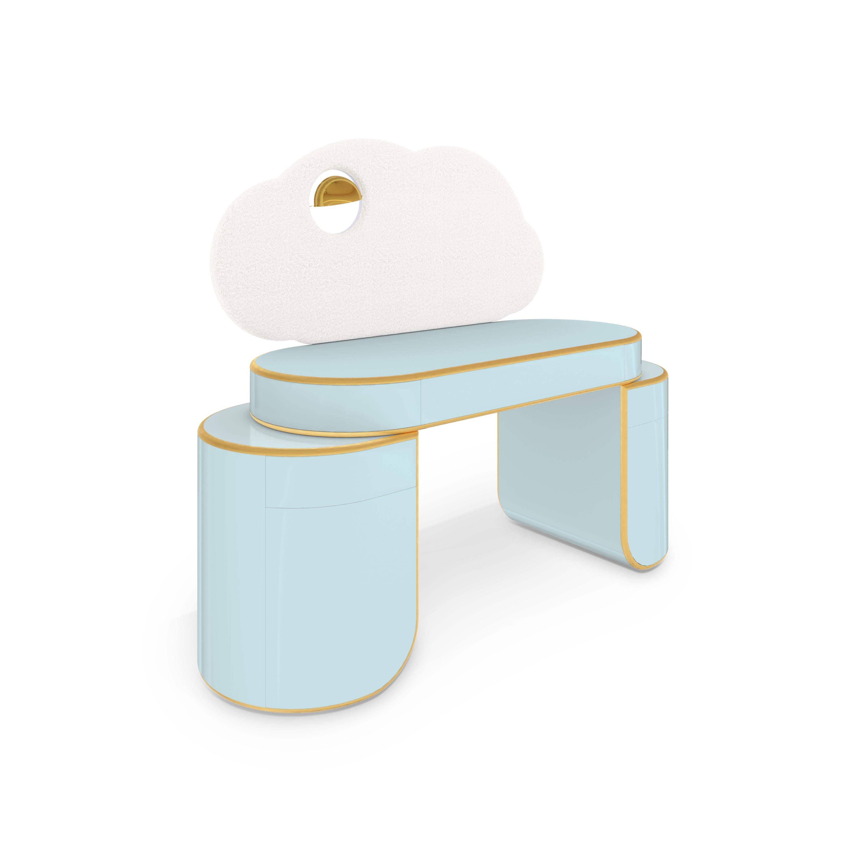 Cloud Blue Glow Desk von MAGILORE - Luxuriöser Kinderschreibtisch aus Bouclé und Blattgold im Zustand „Neu“ im Angebot in Vila Nova de Famalicão, PT