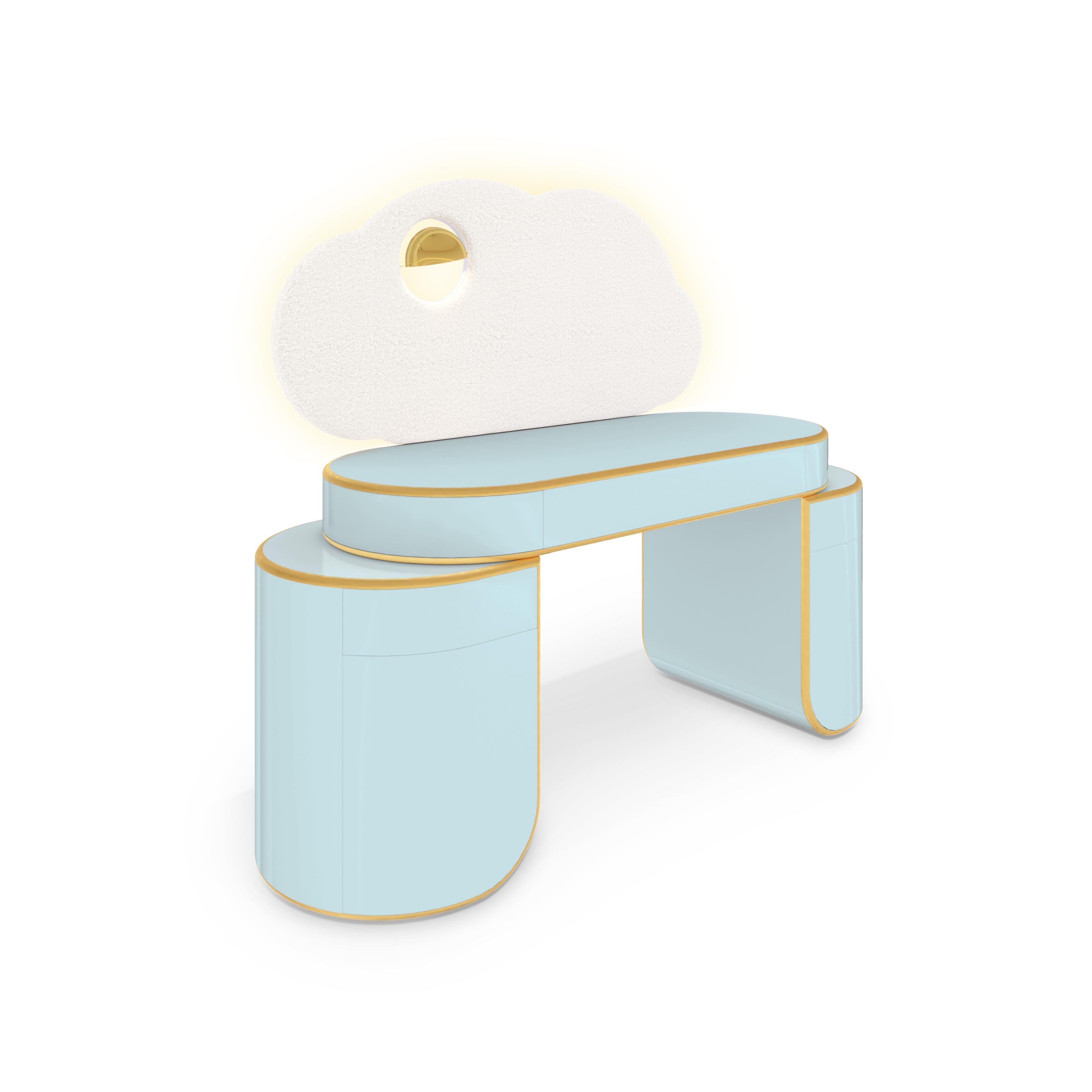 Cloud Blue Glow Desk von MAGILORE - Luxuriöser Kinderschreibtisch aus Bouclé und Blattgold (21. Jahrhundert und zeitgenössisch) im Angebot