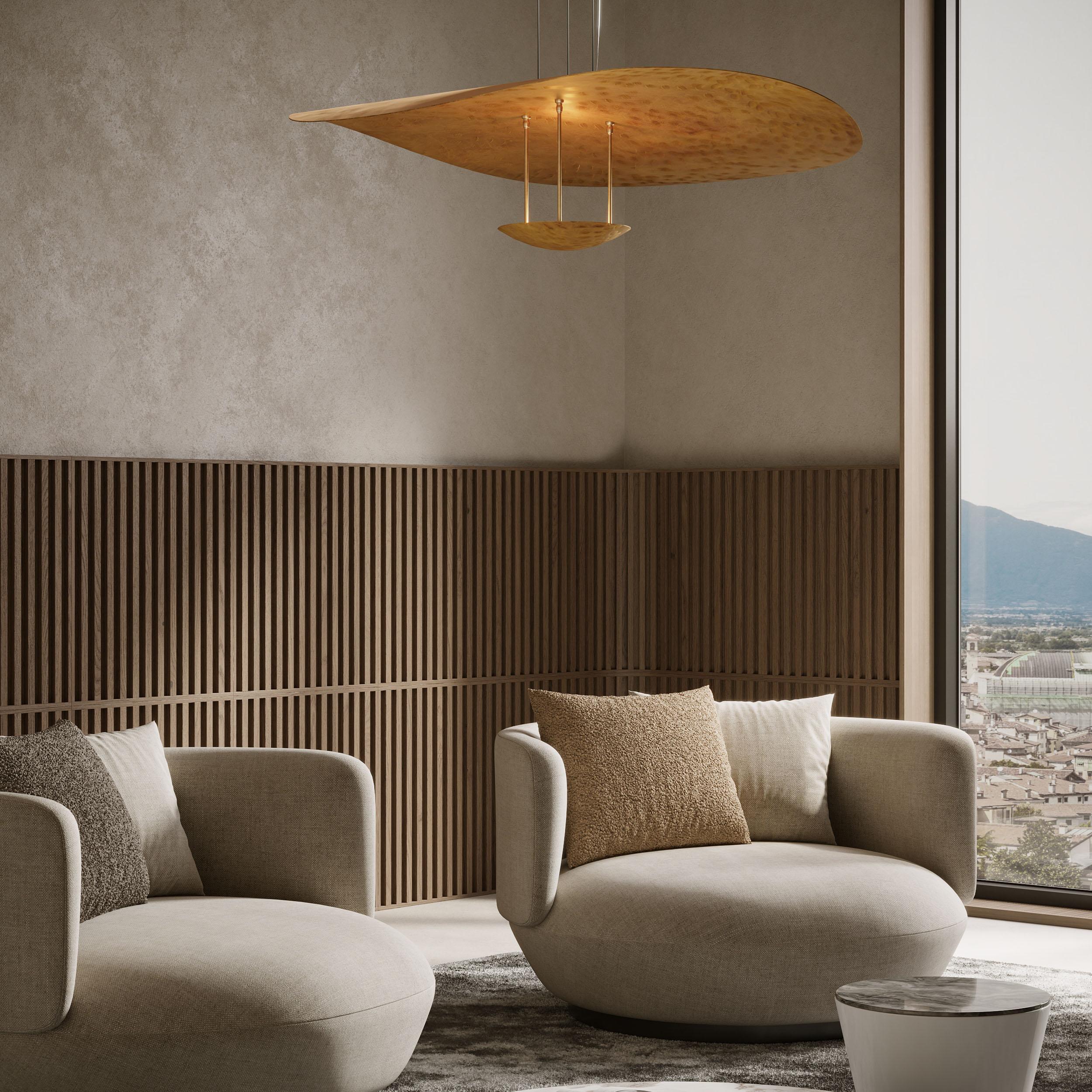 Cloud Ceiling Lamp, 21620, by Stillux Illuminazione
Dimensions: D 55 x H 15 cm.
Materials: Steel, gold leaf.

Available in gold leaf, silver leaf, velvet black, ant. gold leaf, or ant. silver leaf. Please contact us.

All our lamps can be wired