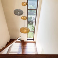 Cloud Chandelier, 5 Large Hand-Blown Glass Pendants Organic Shape Globe. LED