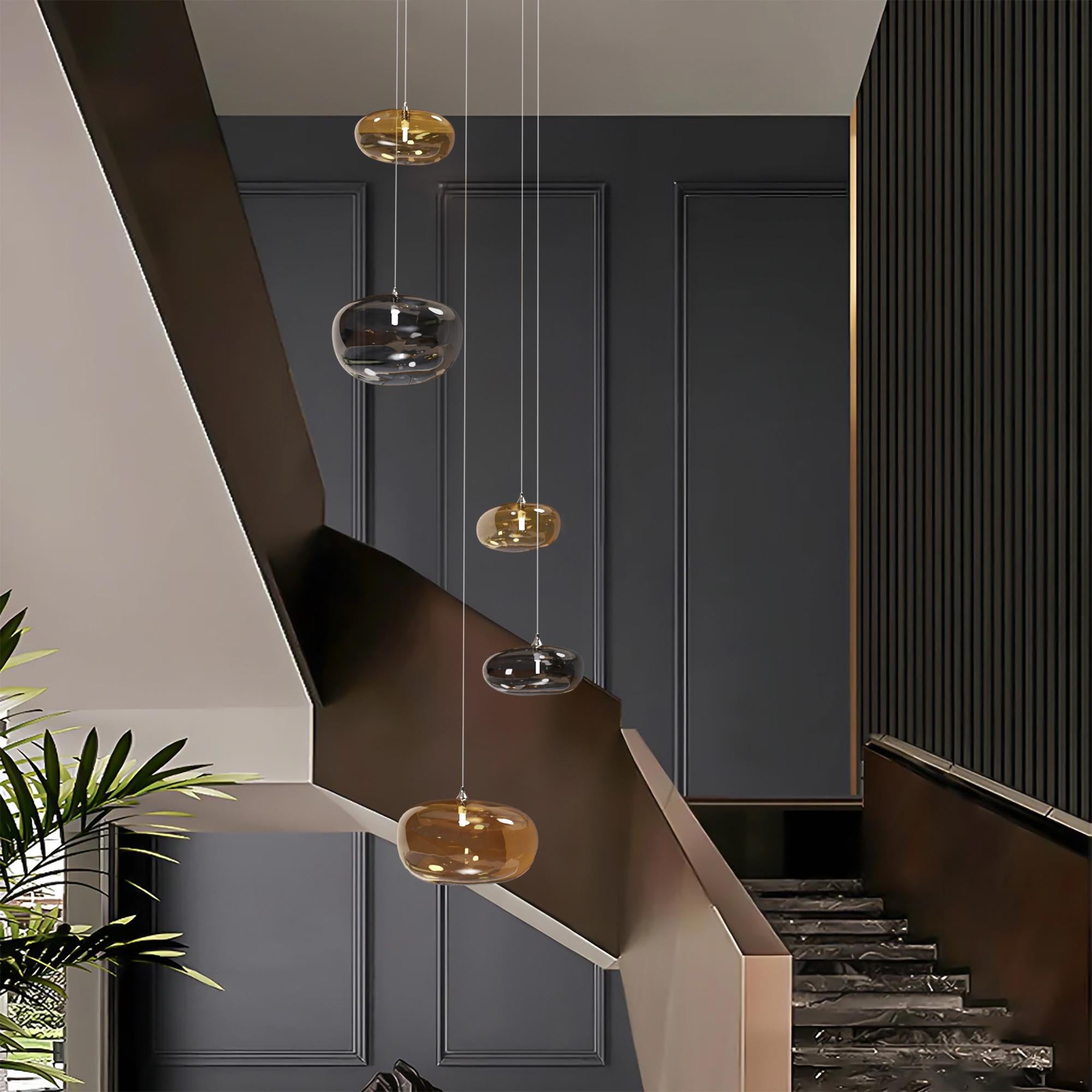 Modern Cloud Chandelier, 5 Large Hand-Blown Glass Pendants Organic Shape Globe. LED For Sale