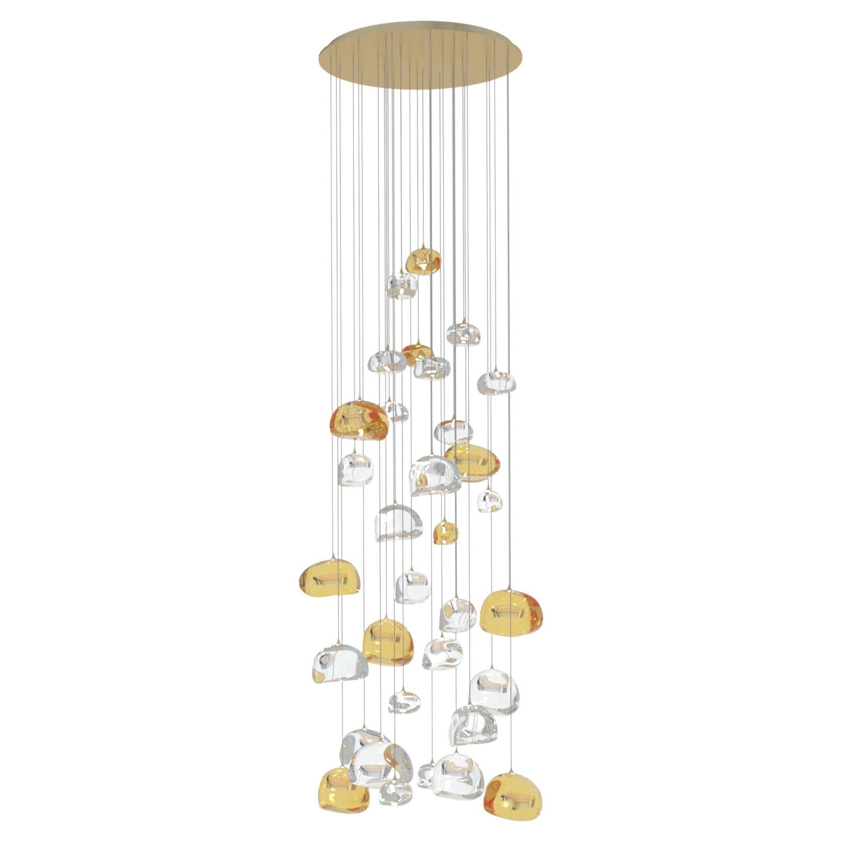 Cloud Chandelier, Large Hand-Blown Glass Pendants with 33 Led Lights, Extra Long For Sale
