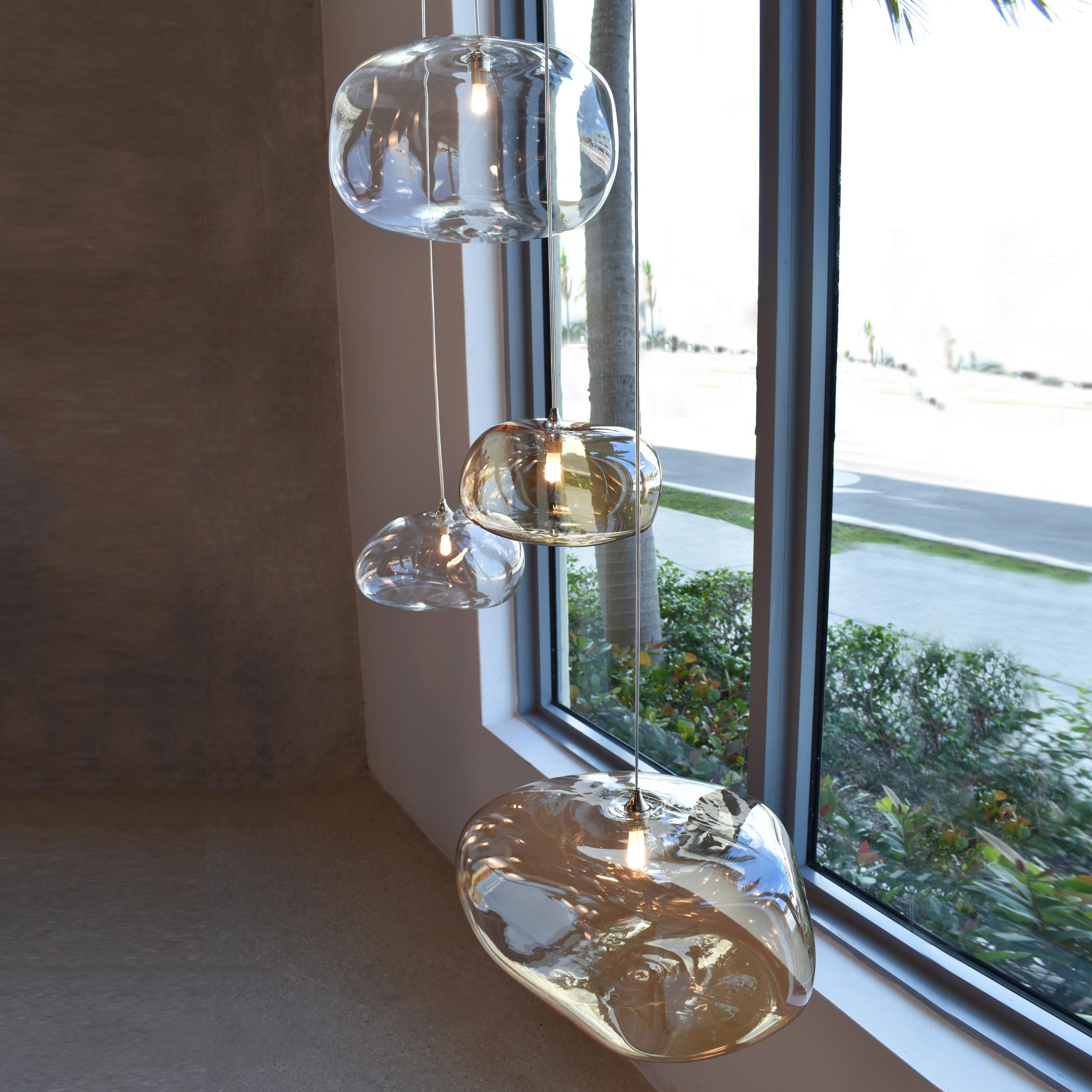 Hand-Crafted Cloud Chandelier, Large Hand-Blown Glass Pendants with 7 LEDLights. For Sale