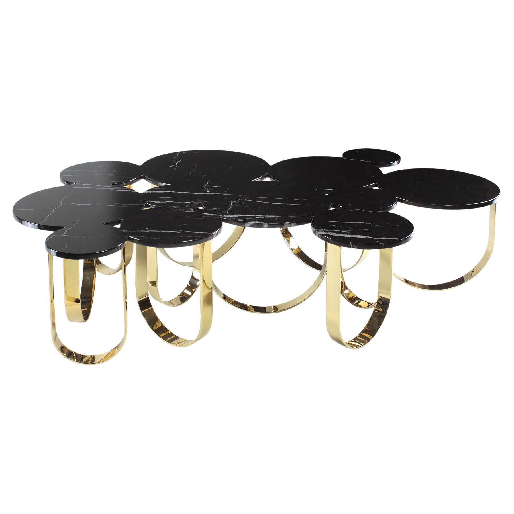 Cloud Coffee Table in Marble & Mirror Polished Brass by Barberini & Gunnell For Sale